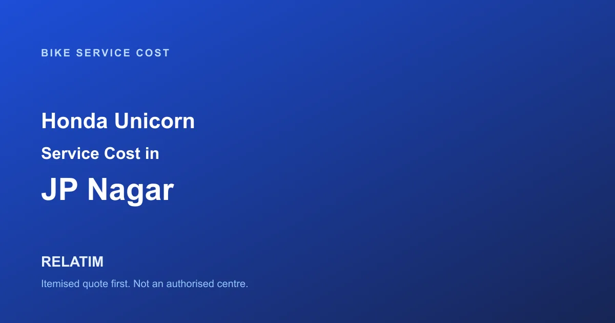 Honda Unicorn Service Cost in JP Nagar, Bangalore